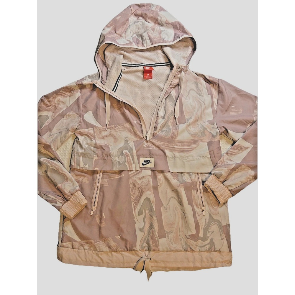 Nike Women's Medium 1/2 Zip Rain Jacket Windbreaker Marbled Pink White Pullover - Picture 2 of 16